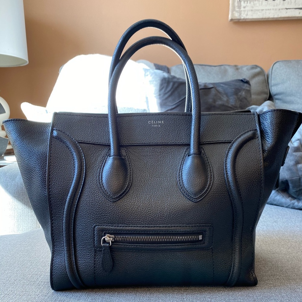 Celine Mini Luggage Tote Black Pebbled Leather
